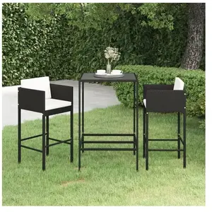 vidaXL Ensemble de bar de jardin 3 pcs et coussins Résine tressée Noir pas cher