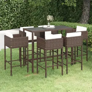 vidaXL Meubles de bar de jardin 7pcs et coussins Résine tressée Marron pas cher