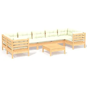 vidaXL Salon de jardin 8 pcs avec coussins crème Bois de pin pas cher