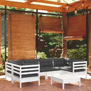 vidaXL Salon de jardin 7 pcs avec coussins blanc bois de pin pas cher
