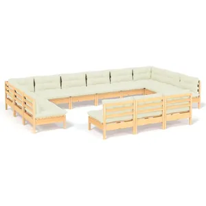 vidaXL Salon de jardin 13 pcs avec coussins crème Bois de pin massif pas cher