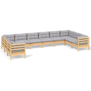 vidaXL Salon de jardin 10 pcs avec coussins gris bois de pin