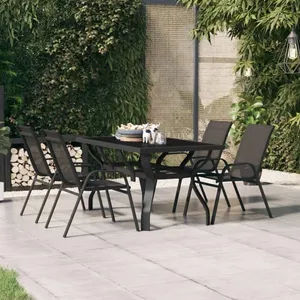 vidaXL Table de jardin Noir 140x70x70 cm Acier et verre pas cher