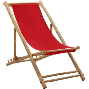 vidaXL Chaise de terrasse bambou et toile rouge pas cher