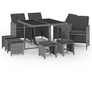 vidaXL Mobilier à dîner de jardin et coussins 9pcs Résine tressée Gris pas cher