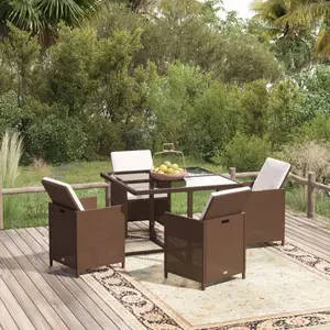 vidaXL Meubles à dîner de jardin et coussins 5 pcs Poly rotin Marron pas cher