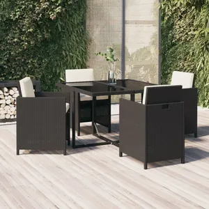 Comparateur de prix : vidaXL Mobilier à dîner de jardin et coussins 5pcs Résine tressée Noir