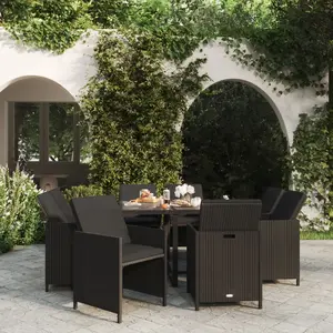 vidaXL Mobilier à dîner de jardin et coussins 9pcs Résine tressée Noir pas cher