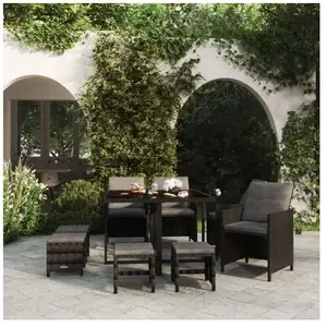 vidaXL Mobilier à dîner de jardin et coussins 9pcs Résine tressée Noir pas cher