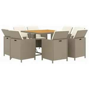 vidaXL Meubles à dîner de jardin et coussins 9 pcs Poly rotin Beige pas cher