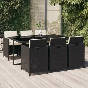 vidaXL Mobilier à dîner de jardin et coussins 7pcs Résine tressée Noir pas cher
