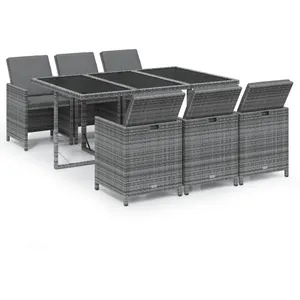 vidaXL Mobilier à dîner de jardin et coussins 7pcs Résine tressée Gris pas cher