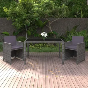 vidaXL Ensemble à manger de jardin coussins 3pcs Résine tressée Gris pas cher