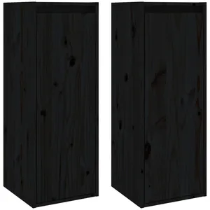 vidaXL Armoires murales 2 pcs Noir 30x30x80 cm Bois de pin massif pas cher