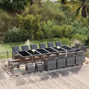 Comparateur de prix : vidaXL Ensemble à dîner de jardin coussins 19 pcs Résine tressée Gris