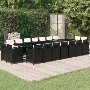 vidaXL Ensemble à dîner de jardin coussins 19 pcs Résine tressée Noir pas cher