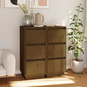 vidaXL Buffets 2 pcs Marron miel 32x34x75 cm Bois massif de pin pas cher