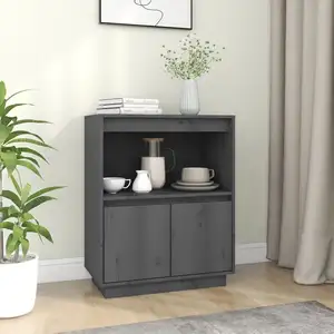 vidaXL Buffet Gris 60x34x75 cm Bois massif de pin pas cher