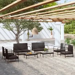 vidaXL Salon de jardin 8 pcs avec coussins résine tressée noir