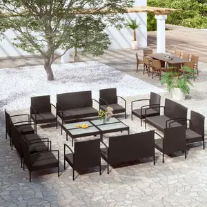 vidaXL Salon de jardin 16 pcs avec coussins Résine tressée Noir pas cher