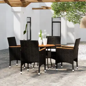 vidaXL Ensemble de bistro de jardin 5 pcs poly rotin et bois solide pas cher