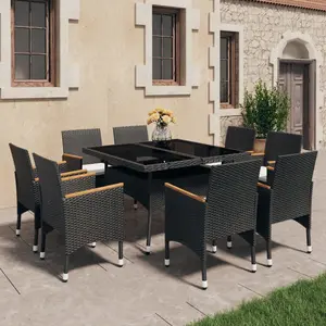 vidaXL Ensemble à Manger de jardin 9 pcs résine tressée verre trempé pas cher