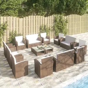 vidaXL Salon de jardin 16 pcs avec coussins Résine tressée Marron