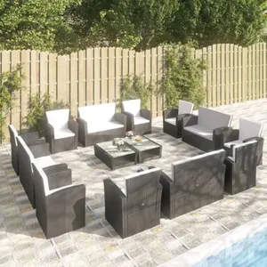 Comparateur de prix : vidaXL Salon de jardin 16 pcs avec coussins Résine tressée Noir
