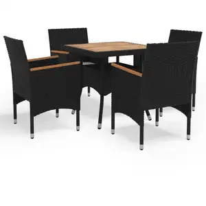 vidaXL Ensemble à Manger de jardin 5pcs poly rotin et bois solide noir pas cher