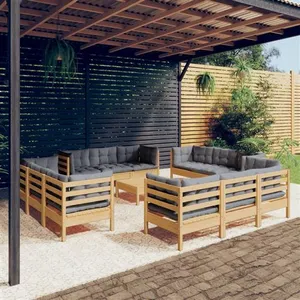 Comparateur de prix : vidaXL Salon de jardin 13 pcs avec coussins gris bois de pin