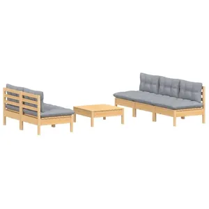vidaXL Salon de jardin 6 pcs avec coussins gris bois de pin pas cher