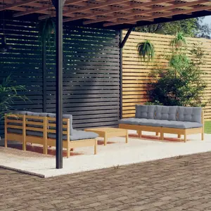 vidaXL Salon de jardin 7 pcs avec coussins gris bois de pin pas cher
