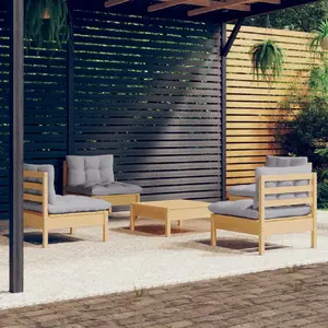 vidaXL Salon de jardin 5 pcs avec coussins gris bois de pin pas cher