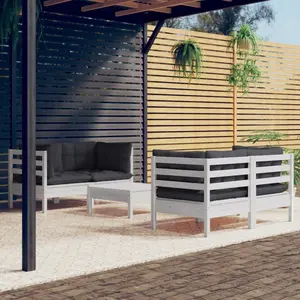 vidaXL Salon de jardin 5 pcs avec coussins anthracite Bois de pin pas cher