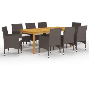 vidaXL Ensemble à manger de jardin avec coussins 9 pcs marron pas cher