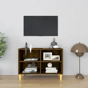 vidaXL Meuble TV avec pieds en bois massif Chêne fumé 69,5x30x50 cm pas cher