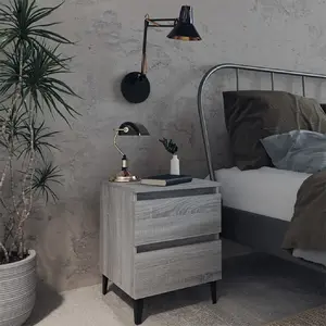 vidaXL Tables de chevet pieds en métal 2 pcs Sonoma gris 40x35x50 cm pas cher