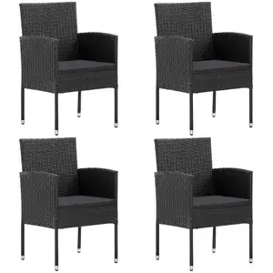 vidaXL Chaises de jardin coussins noir lot de 4 noir résine tressée pas cher