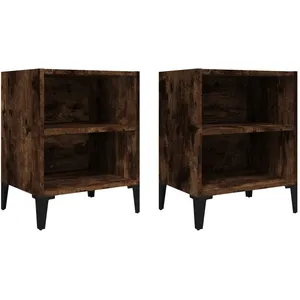 vidaXL Tables de chevet pieds en métal 2 pcs Chêne fumé 40x30x50 cm pas cher