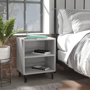 Comparateur de prix : vidaXL Table de chevet avec pieds en métal Sonoma gris 40x30x50 cm