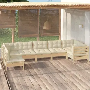 vidaXL Salon de jardin 7 pcs avec coussins crème Bois de pin pas cher