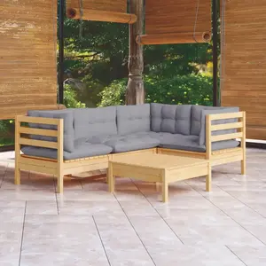 vidaXL Salon de jardin 5 pcs avec coussins gris Bois de pin pas cher