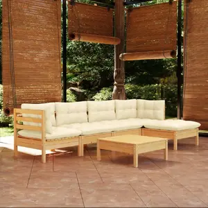 vidaXL Salon de jardin 6 pcs avec coussins crème Bois de pin pas cher