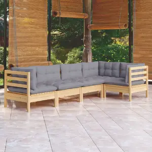 vidaXL Salon de jardin 5 pcs avec coussins gris bois de pin pas cher