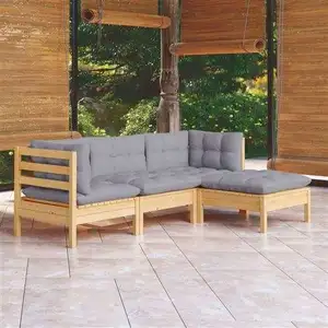 vidaXL Salon de jardin 4 pcs avec coussins gris bois de pin pas cher