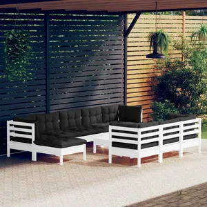 vidaXL Salon de jardin 11 pcs avec coussins blanc bois de pin solide pas cher