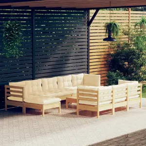 vidaXL Salon de jardin 11 pcs avec coussins crème bois de pin solide pas cher