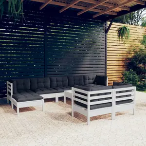 vidaXL 10-delige Loungeset met kussens massief grenenhout wit3097134 pas cher