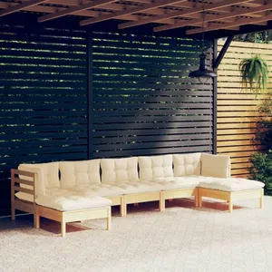 vidaXL Salon de jardin 7 pcs avec coussins crème Bois de pin pas cher