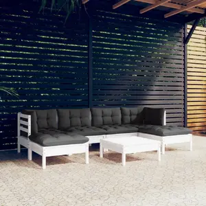 vidaXL Salon de jardin 7 pcs avec coussins blanc bois de pin pas cher